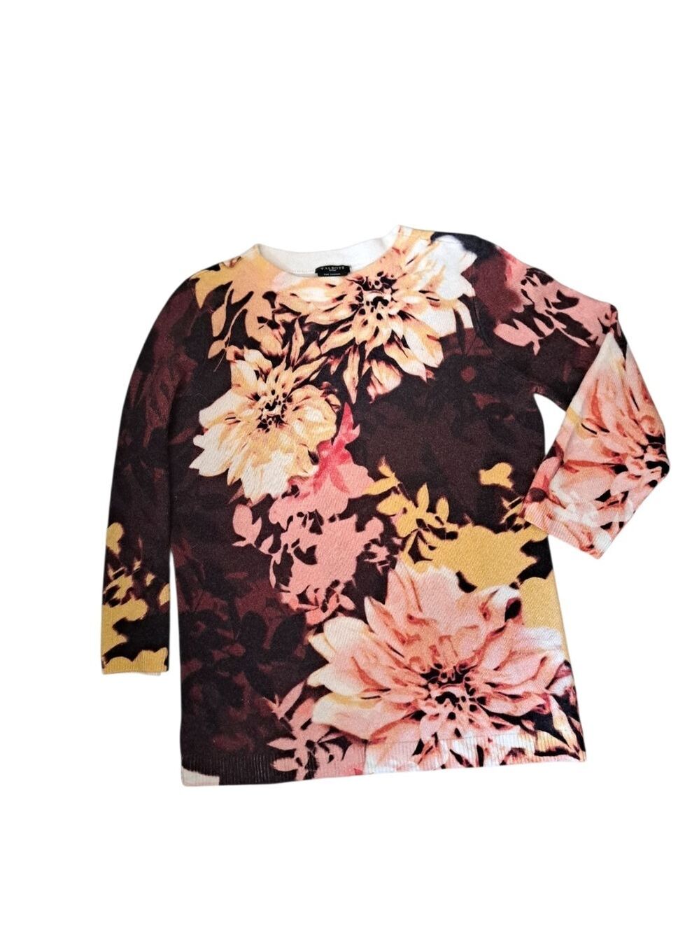 TALBOTS AUDREY 100% cashmere Sweater Floral Lightweight Crewneck Petite Small